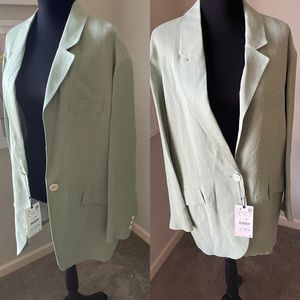NWT Zara Straight Cut Linen Blazer Khaki Green Size L